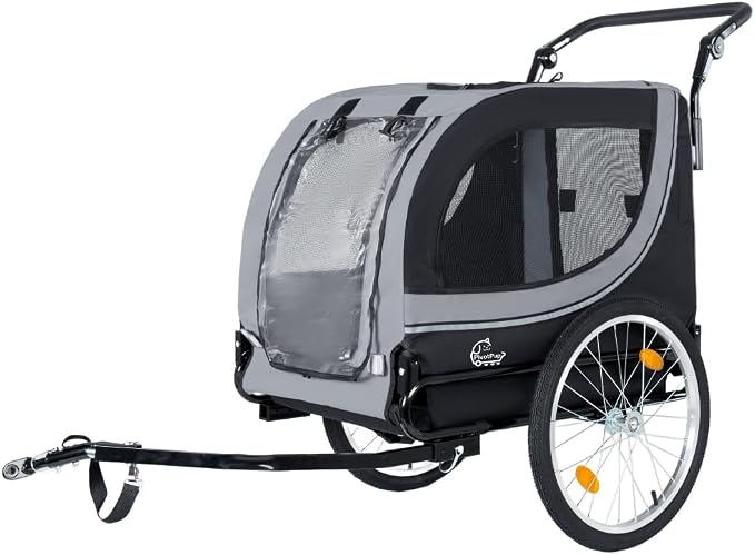 2-in-1 Bike Trailer & Pet Stroller for Dogs up to 100lbs– Foldable Pet Carrier Cart with Two 8'' Front Caster & 20'' Quick Release Air-Filled Wheels
