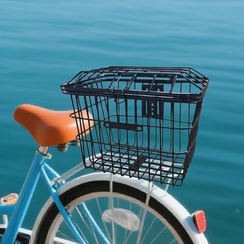 SM SunniMix Bike Basket Iron Wire Storage Bin Universal Mount Cargo Carrier with Cover Enhanced Design for Shopping Pet Supplies Suitable for Adult