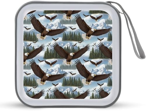 40-Disc Capacity CD/DVD Case Cool Bald Eagle, Hard Plastic Protective Storage Binder with Zipper, Portable Organizer for Car Home Office