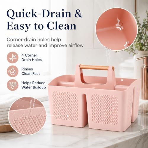Haundry Portable Shower Caddy Basket with Handle, 3-Compartment Plastic Bathroom Organizer, Dorm Shower Basket for College Students, Quick Drain Storage Tote for Toiletries, Camping, Gym, RV