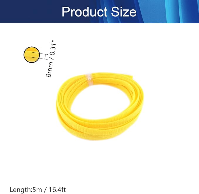 Jutagoss PET Expandable Braided Cable Sleeve, 16.4ft - 5/16 inch Yellow Cable Management Sleeve, Wire Loom Tube Cord Protector for USB Cable, Power Cord, Audio Video and More, 1Pc
