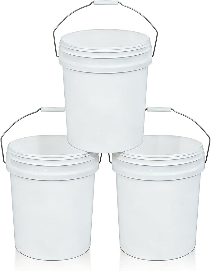 3-Pack 5 Gallon Plastic Bucket with Handle, Heavy Duty Food Grade Storage Container for Car Detailing, Cleaning, Paint, Chemical & Pet Supplies