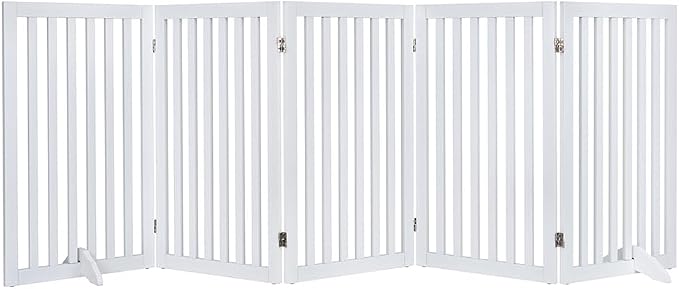 unipaws 36”H Free Standing Pet Gate for Dog Cat, 100”Wide Wooden Dog Gates | Foldable Pet Fence for Doorway, Stairs, Step, Expandable Doggy Barrier, Room Divider, Indoor Use, White