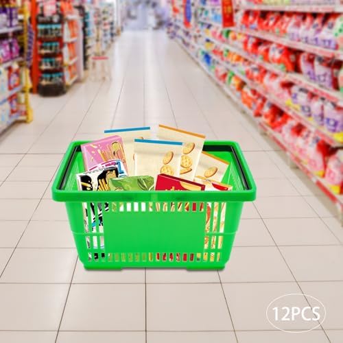 12 Pack Shopping Baskets with Handles, 18 L Plastic Shopping Cart(Green)