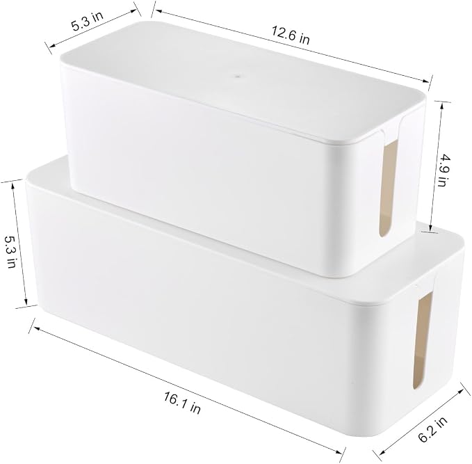 Tuwechen Cable Management Box, 2 Pack Cable Organizer for Surge Protector