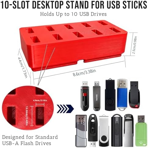 Flash Drive Desk Organizer Stand FEWINA USB Holder Storage Electronic Accessories Organizer for USB Flash Drive Stand, Thumb Drive Holder, Jump Drive Stands, Red