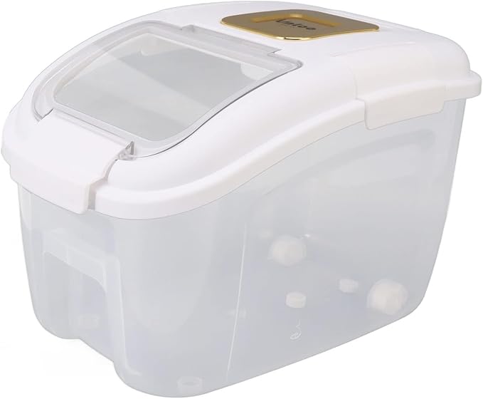TOPINCN Airtight Rice Storage Container, Bulk Food Container Bin with Measuring Cup, for Rice Flour Cereal Pet Food Storage (5KG)