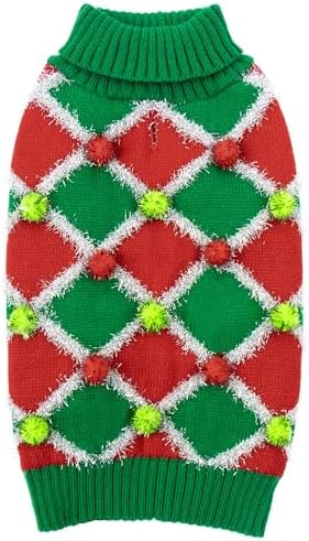 cyeollo Dog Christmas Sweater, Turtleneck Pullover Holiday Outfit, Ball XL