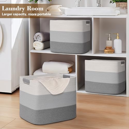 15×13 Inch Storage Cubes, 3 Pack Cube Storage Bins for Organizing, Cotton Rope Woven Baskets for Shelves, Bathroom, Kids Room, Closets, Baby Nursery