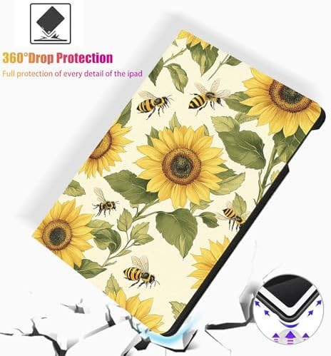 for Microsoft Surface Pro 7 Plus,Surface Pro 7/6/5/4 12.3" Tablet Case,Auto Wake/Sleep,Adjustable Stand Protective Cover - Sunflower Bee