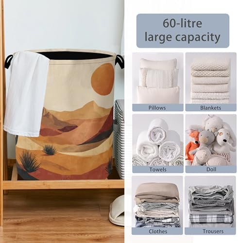 Mountains Sun Laundry Basket,Cactus Desert Oxford Cloth Laundry Hamper with Handle Foldable Portable Clothes Storage Basket for Bathroom Bedroom Dorm Room 16" x 20.8"