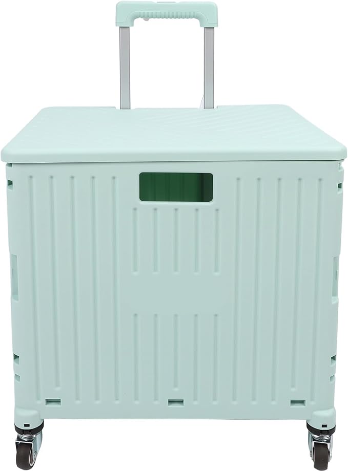 Folding Utility Cart, Portable Rolling Crate Handcart with Telescoping Handle, Large Capacity Storage Cart for Outdoor Shopping Travel, 15.75in x 14.17in x 39.37in (Green)