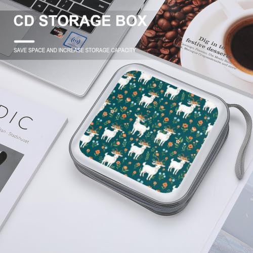 Portable 40 Capacity CD Case Goat Flower DVD Wallet Storage Binder | Movie Music Game Disc Collection Organizer Bag, Goat Flower Mint Green, Hand Strap, Zipper Closure
