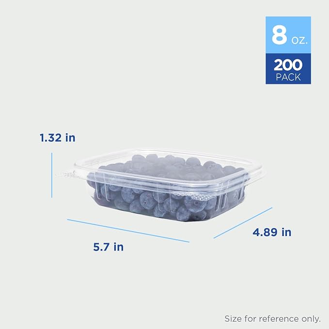 Karat [8oz -200 ct Small Clamshell Containers with Lids, For Berries, Fruits, Nuts, and Home Meal Prep - Clear Plastic Food Containers, Take Out Containers