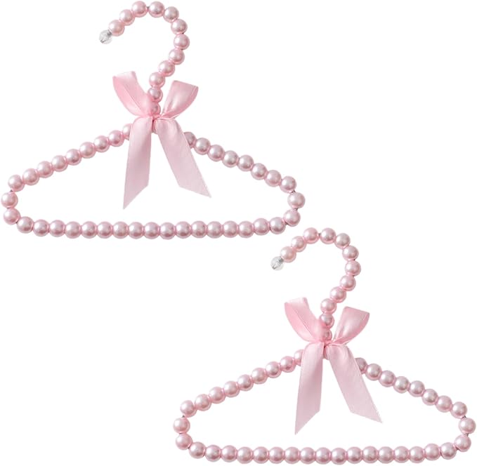 Beavorty Pearl Pet Clothes Hanger Dog Clothes Hangers Pearls for Puppy Garment Storage Decorative Bow Pet Clothing Rack Lightweight Small Coat Hanger 7.87 X 6.29 X 0.39 in Set of 2
