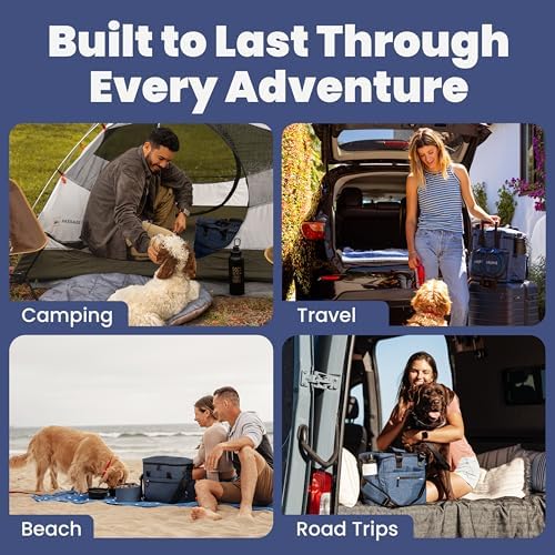 Rubyloo Original Doggy Bag (Navy) & 32oz Insulated Water Bottle with Attached 8oz Bowl (Rescued is My Favorite Breed) – Dog Travel Bag & Hydration Set