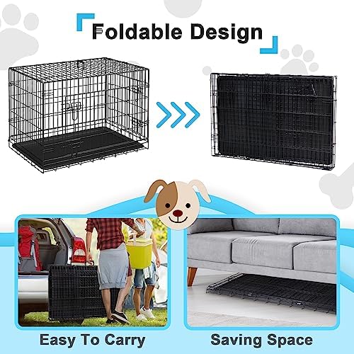 ZENY 30/36/42 inch Dog Crate Double Door Folding Metal Dog or Pet Crate Kennel with Tray and Handle