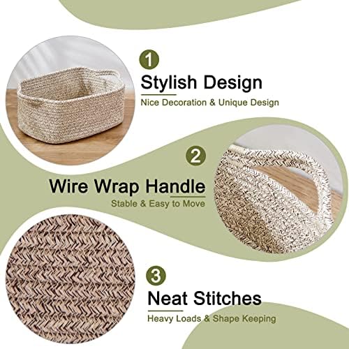 OIAHOMY 3 Pack Storage Baskets for Shelves Cotton Rope Storage Bins Brown | Woven Baskets for Storage Nursery Storage Basket with Handles Baskets for Organizing Small Baskets Gift Baskets Empty