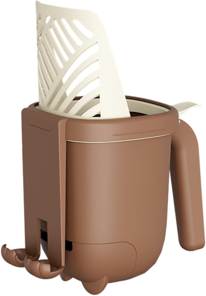 Cat Litter Shovel Scoop with Bag, Cat Litter Shovel with Storage Bucket, Removable Cats Litter Scoop, Bin Doubles as Scoop Holder, Large Capacity Cats Scooper Portable Shovel (Coffee)