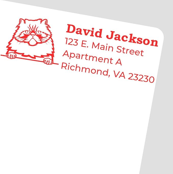 Personalized Persian Cat Address Stamp for Lunch Bags & Mail | Custom Decorative Return Stamper with Colorpoint Kitten Design | Handcrafted Self-Inking Name Labels for Home & Office, 7/8 X 2-1/4