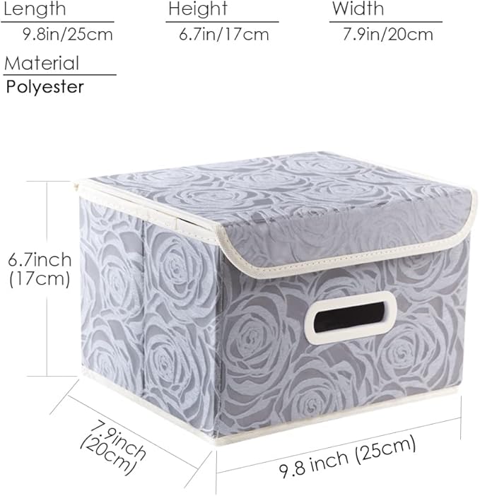 Collapsible Storage Boxes with Lids Fabric Decorative Storage Bins Cubes Organizer Containers Baskets with Cover Handles Divider for Bedroom Closet Living Room 9.8x7.9x6.7 Inch 3 Pack