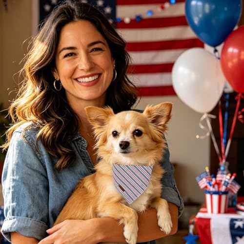 4th of July Dog Bandana, Patriotic Puppy Bandana for Small Medium Dog, Cotton American Flag Pet Triangle Bid Scarf Kerchief for Girl Boy Dogs or Cats