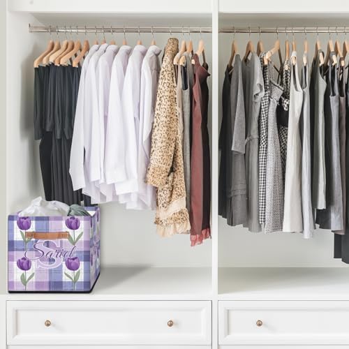 Storage-Basket with Handle Personalized Decor-Organizer-Bins for Bedroom Collapsible Laundry Basket as Gifts for Girls Boys Baby Adults Storage-Bins Purple Tulip