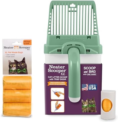 Neater Pet Brands Neater Scooper XL Cat Litter Scoop, 60 Refill Bags – Extra-Large Capacity Mess-Free Cat Litter Scooper with Bag for Large & Multiple Cats, Spill-Proof Litter Box Scooper with Holder
