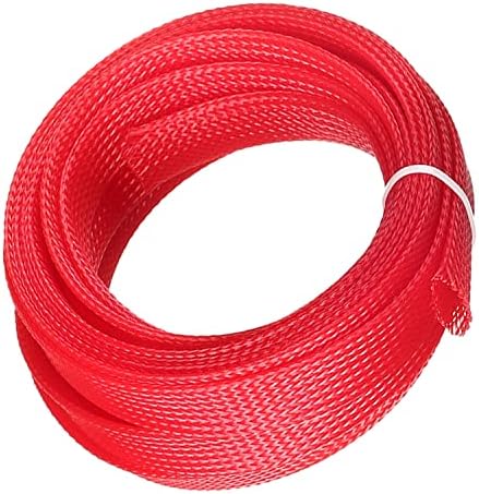 Othmro 5m/16.4ft PET Expandable Braid Cable Sleeving Flexible Wire Mesh Sleeve Red,for Power Cord Audio Video Cables Protecting from Pets Chewing