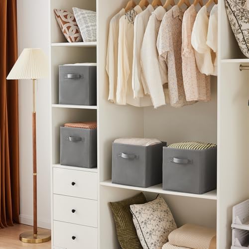 MAX Houser 6 Pack Foldable Fabric Storage Bins, Grey 10.5x10.5x11 Inch | 6 pack cloth storage bins with dual carry handles, Foldable Storage Cubes Organizer Baskets, ideal for home bedroom closet