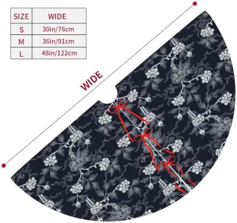 Christmas Tree Skirt, Soft Polyester Xmas Tree Skirts with Ribbon Ties, Rustic Farmhouse Holiday Party Decorations Indigo Dye Seamless Stencil Pattern 48"