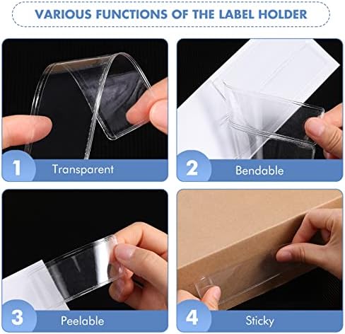 Epakh 50 Pcs Self Adhesive Label Holders 1.2 x 4.3 in Shelf Tag Pockets | Insert Card Sleeves for Storage Bin Shelving Warehouse Office Retail Drawer Mailbox Organization Identification
