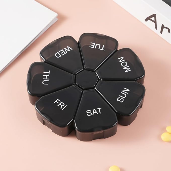 Travel Pill Organizer 7-Day Weekly Vitamin Medicine Case Dispenser | Portable Medication Box for Meds, Mineral, Fish Oil, DHA, Turmeric, Supplement, Capsule, 7 Compartment Daily Pill Reminder