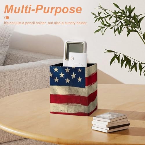 Pen Holder Square Desktop Organizer Pencil Cup For Desk, Office, Home And Stationary Supplies American Flag Art