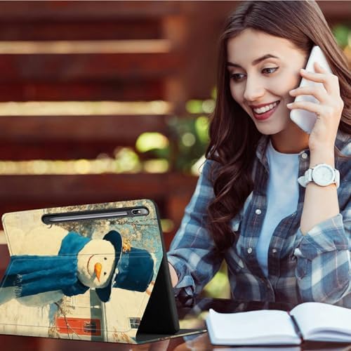 for Samsung Galaxy Tab S6 Lite 10.4 Inch 2024/2022/2020 Case | Slim Leather Smart Cover with Multi-Angle Anti-Slip Stand [Auto Wake/Sleep] Shell for Women Men, Blue Towel Snowman