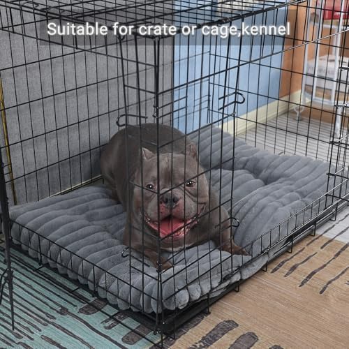 Dog Beds Crate Pad for Medium to Large Dogs Ultra Soft Dog Mat for Crate or Cage 36 Inch Washable and Anti-Slip Fluffy Flat Kennel Pad for Pets Cozy Sleeping Mattress Cushion,35" x 23",Grey