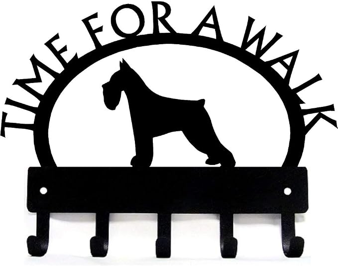 Miniature Schnauzer Time for a Walk Leash Hanger | Made in USA. 5 Hooks. Wall Mounted