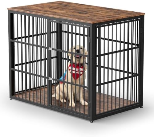 48 Inch Dog Crate Furniture, Wooden Kennel with Metal Frame, End Table | Furniture-style design, sturdy metal frame, 3-door access, spacious interior, easy assembly, home-friendly pet space