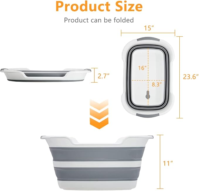 Goderewild Collapsible Pet Bathtub, 7.1 Gal (27L) - Foldable Bathing Tub with Drain Plug for Dogs & Cats Under 30 lbs - Multi-Use as Laundry Basket, Storage Organizer, Camping Sink (Grey)