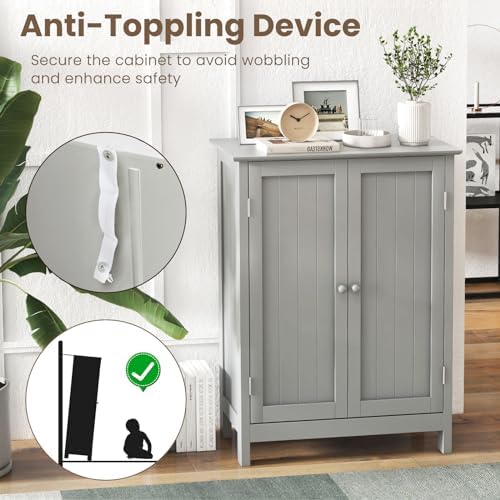 COSTWAY Bathroom Storage Cabinet, Freestanding Bathroom Organizers and Storage with Doors & Adjustable Shelf, Wooden Floor Cabinet for Home, Living Room, Entryway, Kitchen (Grey) | Storage with Doors & Adjustable Shelf, Wooden Floor Cabinet for Home, L...