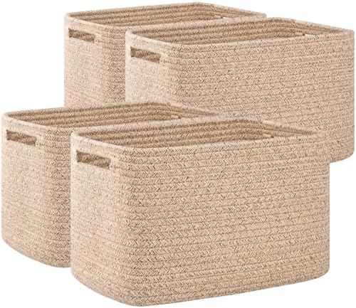 OIAHOMY 4 Pack Storage Baskets for Organizing 24L Cube Storage Bins Brown