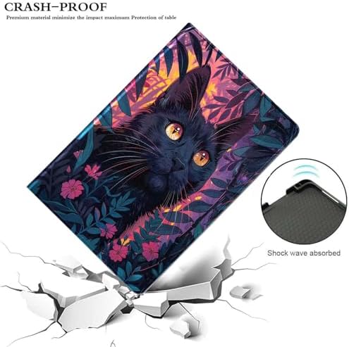for Samsung Galaxy Tab E 9.6" Tablet Case 2015(SM-T560/T561/T565/T567),Premium Leather Folio Stand Auto Wake/Sleep,Multiple Viewing Stand,Black Cat Grass