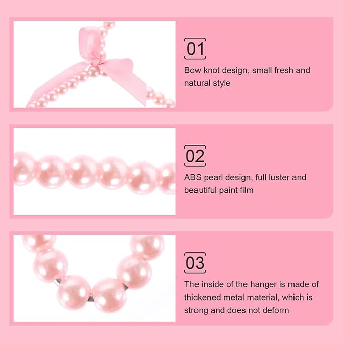 Beavorty Pearl Pet Clothes Hanger Dog Clothes Hangers Pearls for Puppy Garment Storage Decorative Bow Pet Clothing Rack Lightweight Small Coat Hanger 7.87 X 6.29 X 0.39 in Set of 2