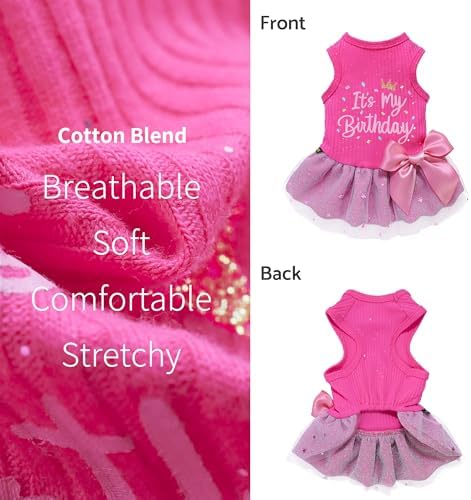 Fitwarm It's My Birthday Dog Dress - Pink, Small Dog Girl's Funny Birthday Dress with Bowknot