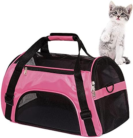 MuchL Cat Carrier for Cats Soft-Sided Travel Pat Carrier for Cat with Wooden Padding Board Airline Approved Lightweight Comfortable Cat Bag for Puppy Small Pets (Small, Pink)