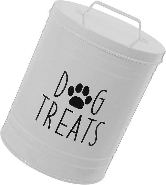 GANAZONO Dog Food Storage Container Airtight Metal Jar with Lid Large Capacity for Pet Treats and Snacks Kitchen Counter Organizer White