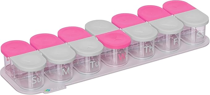 Sagely XL Pill Organizer, Weekly Pill Box, Cute Durable Magnetic Removable Pods, Easy to Use, Spill Proof, Extra Large Enough to Fit Fish Oil, Cod Liver Oil, Supplements & Vitamins (Pink/Gray)