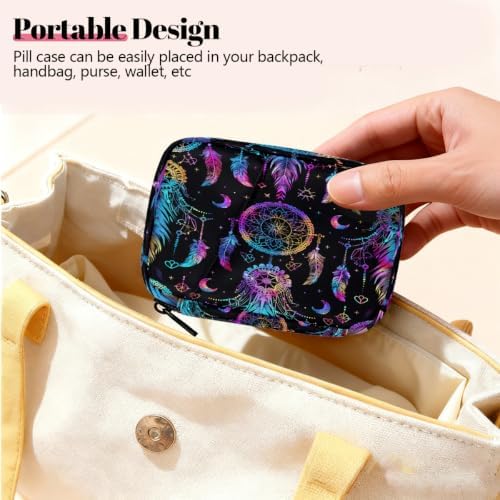 Travel Pill Organizer Rainbow Dreamcatcher Feather Small Pill Case