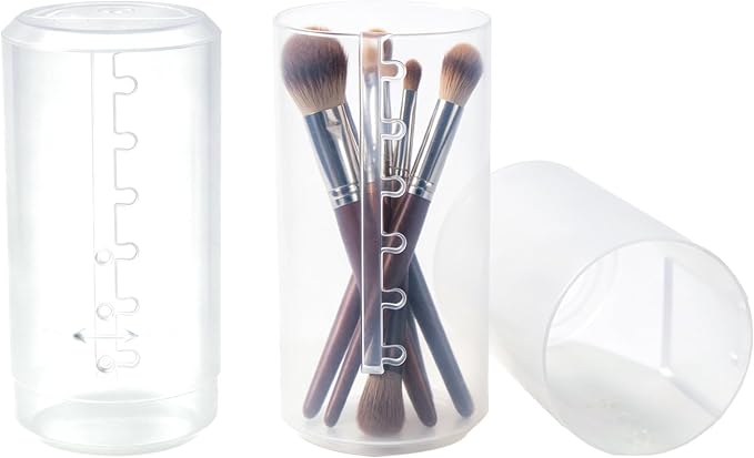 2PCS Retractable Pen Holder, Plastic Makeup Brush Case | Clear Portable Cosmetic Organizer with Lid, Adjustable Dust-Proof Brushes Storage Holders for Pen Pencil Makeup Artists