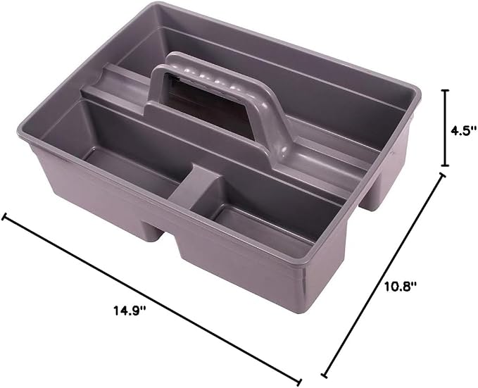 Jiaan Plastic Storage Tray Tote- Versatile Multiuse Caddy with Attached Portable Handle to Organize and Carry Tools 14.9 * 10.8 * 4.5 inch High Capacity (Gray)